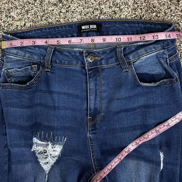 Wax Jean Women's Plus Sz 14 Denim Blue Distressed Dark High Rise Skinny Jeans - Picture 13 of 15